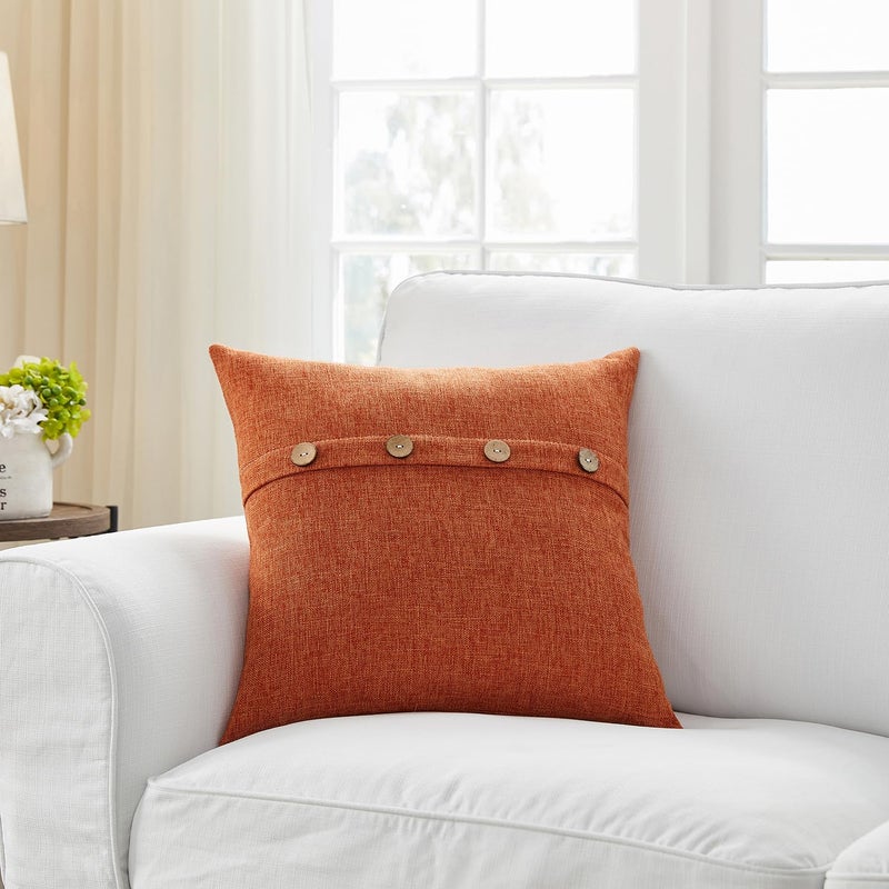 Meekio Set of 2 Fall Pillow Covers 20 x 20 Burnt Orange Pillow Covers with Coconut Buttons Fall Decorations for Home - Image 2